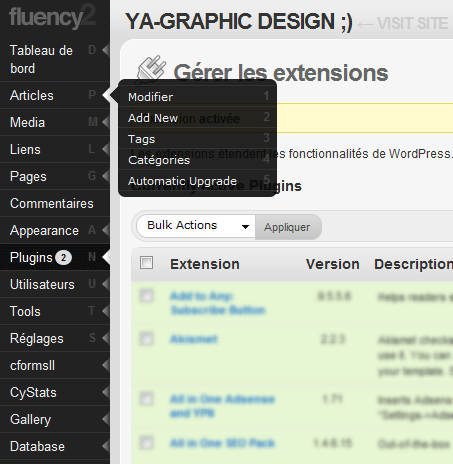 Le plugin Fluency Admin 2.0 compatible avec WordPress 2.7