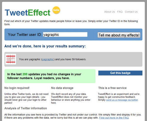 Tweeteffect, outil Twitter pour voir les abonnements et les désabonnements