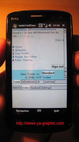 HelloTwitFace : interface Twitter sur mobile HTC Touch HD