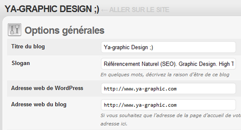 Options générales de WordPress