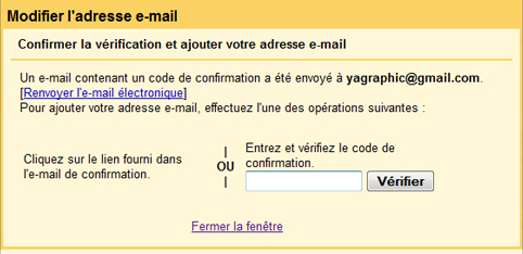 Code de confirmation de votre adresse Gmail