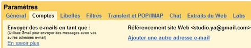 Onglet « Comptes » de Gmail