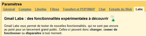 Onglet Labs de Gmail Onglet Labs de Gmail