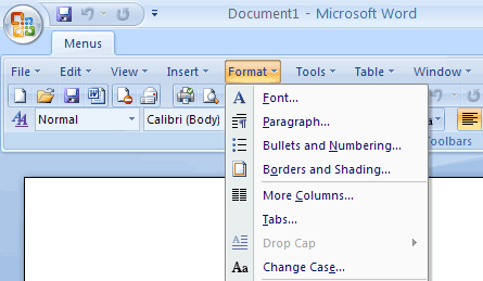 Le menu Word 2007 dans Word 2007