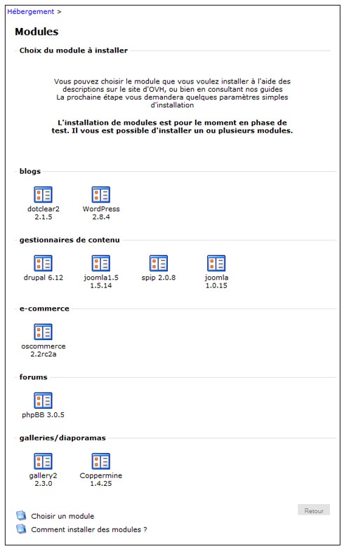 Choisissez le module WordPress