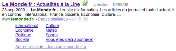 Sitelinks du site d'information Lemonde.fr