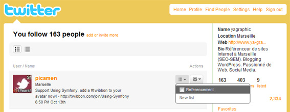 J'ajoute un utilisateur de Twitter dans ma liste "referencement"