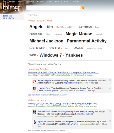 La recherche Twitter via Bing