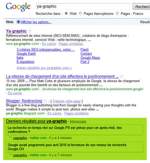 La recherche en temps réel de Google.fr