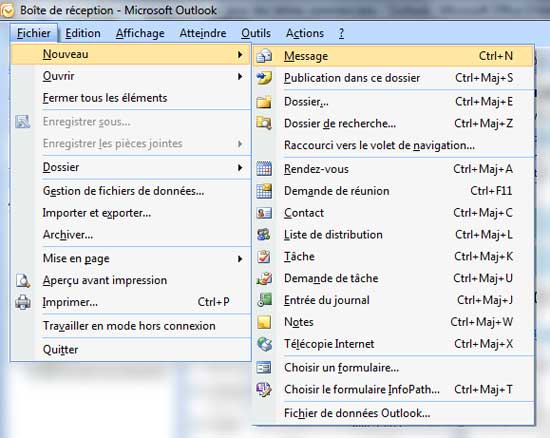 Créer un nouveau message Outlook