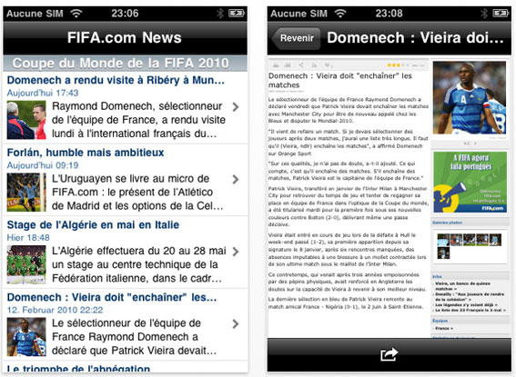 application iphone Coupe du Monde 2010 News Fifa