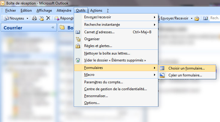 Créer un nouveau message sur Outlook 2007