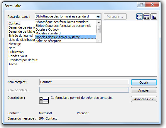 Créer nouveau message Microsoft Outlook 2007