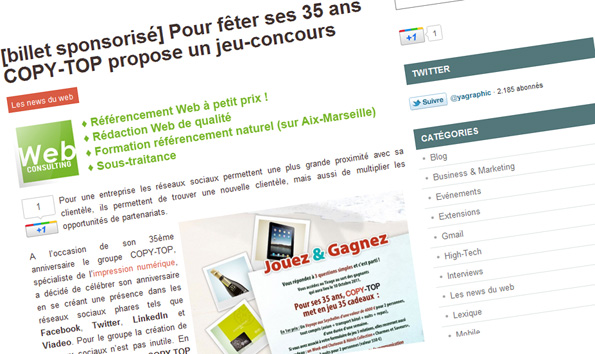 Billet pour COPY-TOP Pour fêter ses 35 ans COPY-TOP propose un jeu-concours