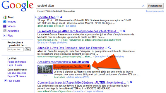 commentaires dans les résultats de recherche de Google Actualités