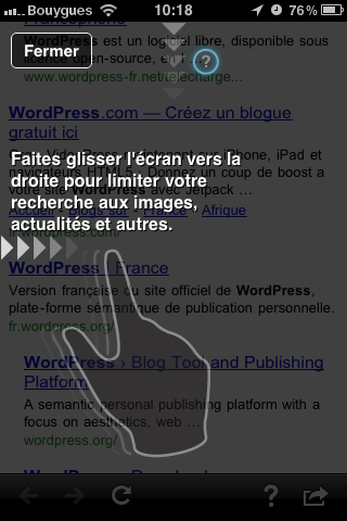 Google mobile App pour iPhone, glisser l'écran