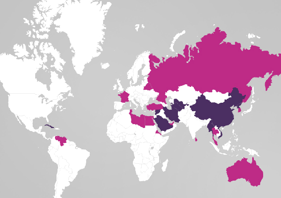 Carte de pays qui pratiquent la censure du Net