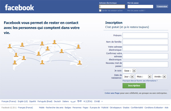 Page d'accueil de Facebook