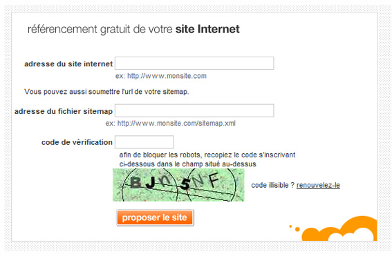 Moteur d'Orange : soumettre la sitemap pour le référencement de son site.