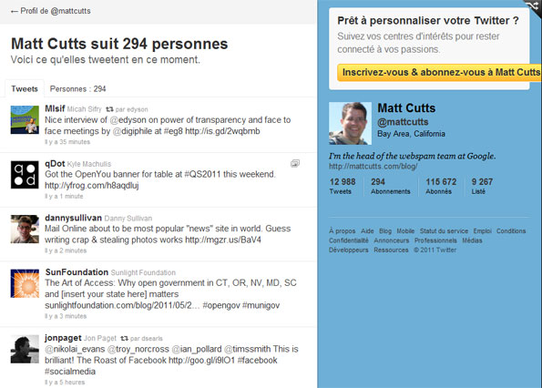 Twitter : la timeline de Matt Cutts