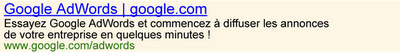 Lien AdWords avec le nom de domaine dans le titre.