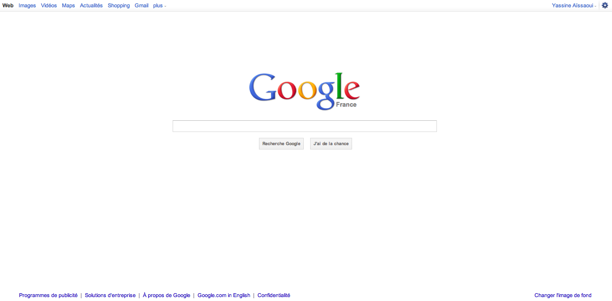 Nouveau design de la page d'accueil de Google, juin 2011