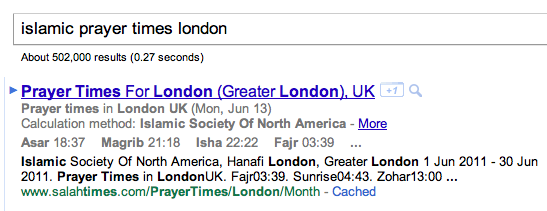Rich snippet Google: horaires de prières religion islamique