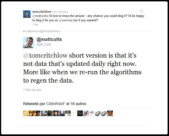 Matt Cutts répond à Tom Critchlow à propos de Panda