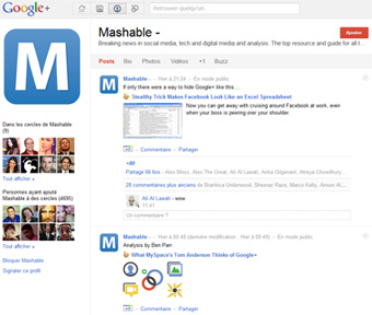 Compte Mashable sur le réseau social Google+