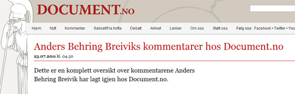 Les messages de Anders Berhing Breivik dans Document.no