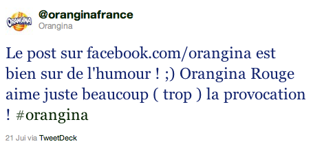 L'excuse d'Orangina sur Twitter