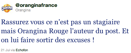 Les excuses d'Orangina sur Twitter