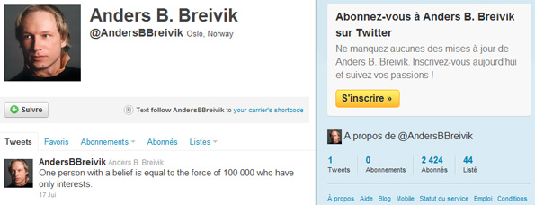 Anders Behring Breivik sur Twitter