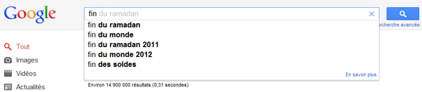 Fin du Ramadan dans les suggestions de Google