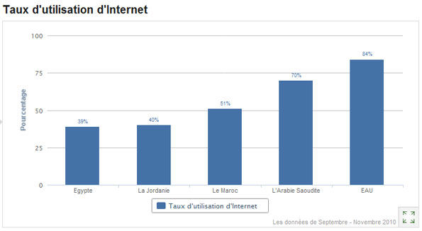 Taux d'utilisation d'Internet au Moyen-Orient et en Afrique du Nord