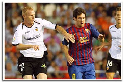 Match Valence contre le FC Barcelone. Mathieu contre Messi