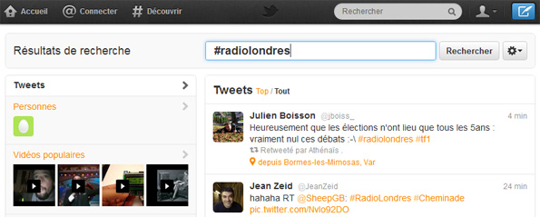 Le hashtag #RadioLondres sur Twitter