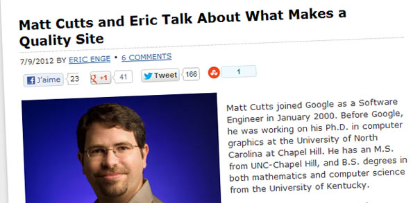 L'interview entre Matt Cutts et Eric Enge à propos du site de qualité