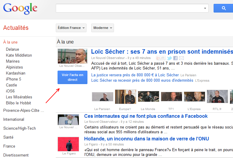 Google Actualités: Voir l'actu en direct
