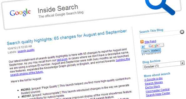 Améliorations classement Google août-septembre 2012