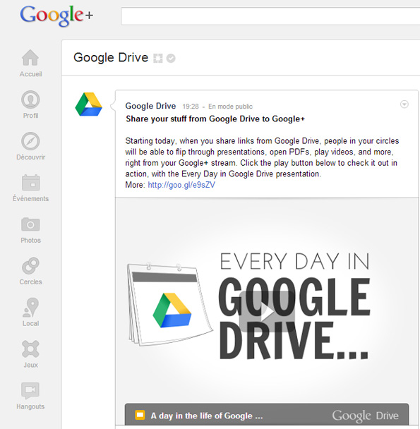 Partager des documents de Google Drive à Google+.