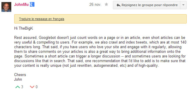 John Mueller: la taille du contenu n'assure pas forcément un bon référencement naturel