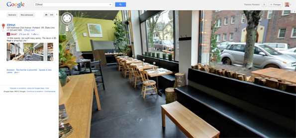 Google Street View: vue de l'intérieur d'un restaurant