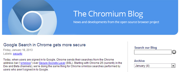 L'article de Google au sujet du protocole SSL intégrée dans le navigateur web Chrome version 25.