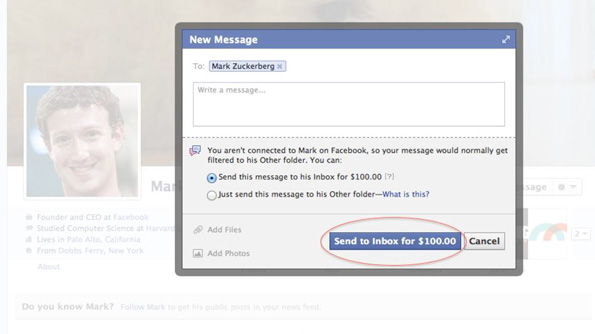 Envoyer un message privé à Mark Zuckerberg dans le réseau social Facebook.