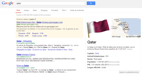 Qatar dans le Knowledge Graph de Google