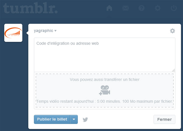Publication de vidéo dans Tumblr