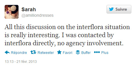 @amilliondresses annonce que c'est Interflora qui l'a contacté