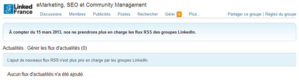 Fin des flux d'actualités RSS dans les groupes LinkedIn