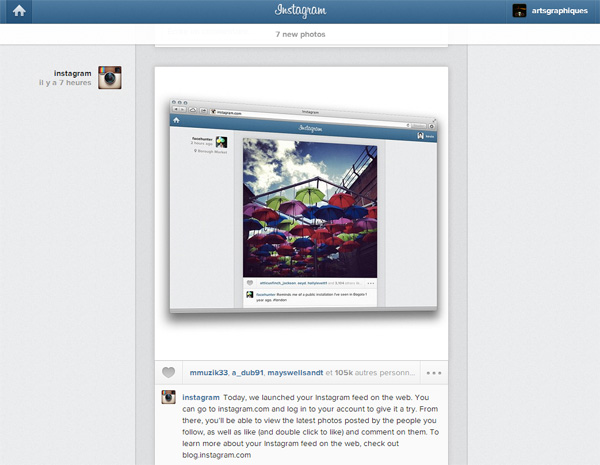 Flux Instagram: flux en temps réel disponible sur le Web